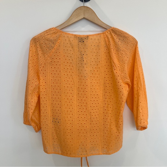 ❤️💙💛 Sanctuary Melon V Neck Eyelet Ruched Top Blouse Shirt NWT - Picture 6 of 8
